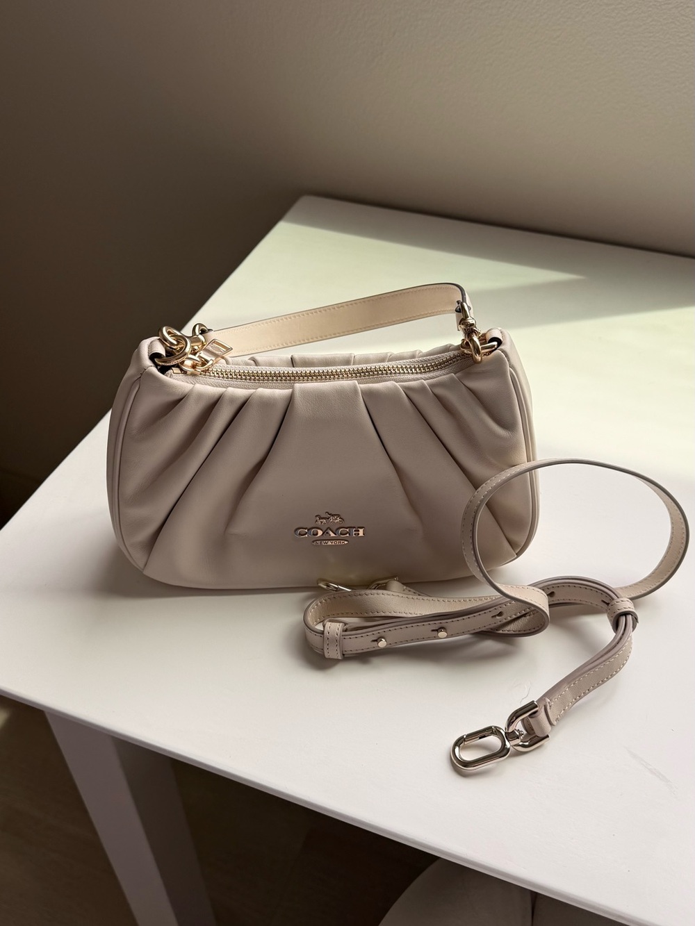 Coach Pebbled Leather Shoulder Bag in Chalk